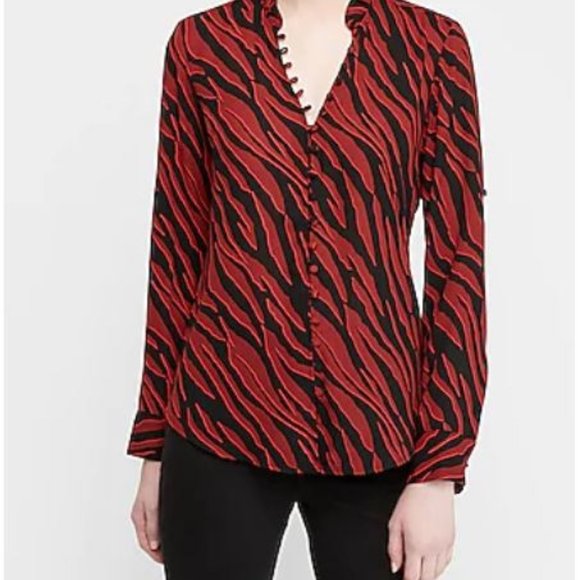 NWT Tiger Print Convertible Sleeves Sleek Portofino Shirt by Express - Size XXS - Picture 4 of 16